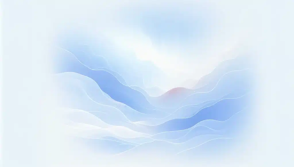 Image abstraite aux lignes ondulantes évoquant une quête intérieure vers la paix et l'équilibre, dans des teintes douces de bleu et de crème.